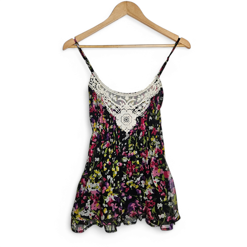 Passport Womens NWT Floral Crochet Spaghetti Strap Y2K Babydoll Tank Top Size M